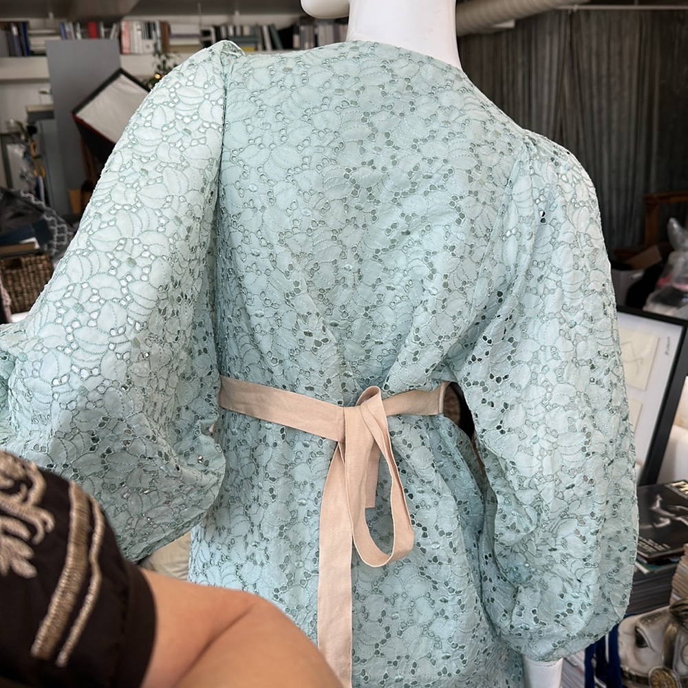 Silk eyelet Fully lined dress New Pastel Empire waist Sash Ribbon tie back - Picture 13 of 16